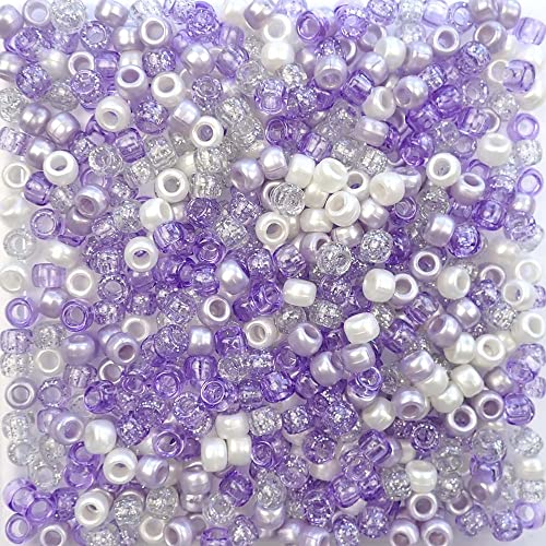 Purple Ice Mix Pony-Perlen, hergestellt in den USA, 6 x 9 mm, Kunststoffperlen für Banner, Konzert-Festival-Armbänder, Halsketten, Schlüsselanhänger und Schmuck, Kunst und Handwerk, Haarflechten von Bead Bee