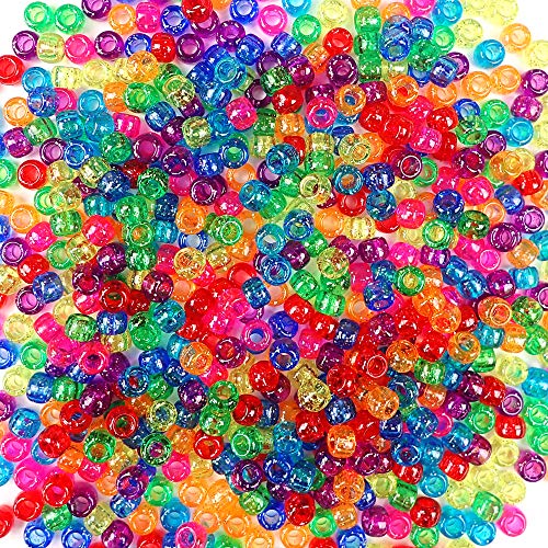 Regenbogen-Glitzer-Pony-Perlen, hergestellt in den USA, 6 x 9 mm, Kunststoffperlen für Banner, Konzert-Festival-Armbänder, Halsketten, Schlüsselanhänger und Schmuck, Haarflechten, Kunst und Handwerk von Bead Bee