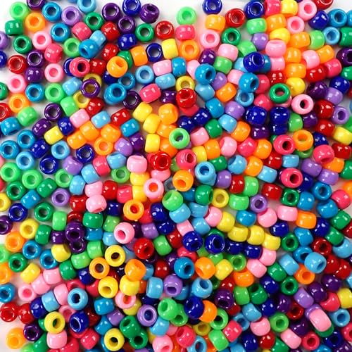 Regenbogen-Sortiment, Pony-Perlen, hergestellt in den USA, 6 x 9 mm, Kunststoff-Bastelperlen für Banner, Konzert-Festival-Armbänder, Halsketten, Schlüsselanhänger und Schmuck, Kunst und Handwerk von Bead Bee