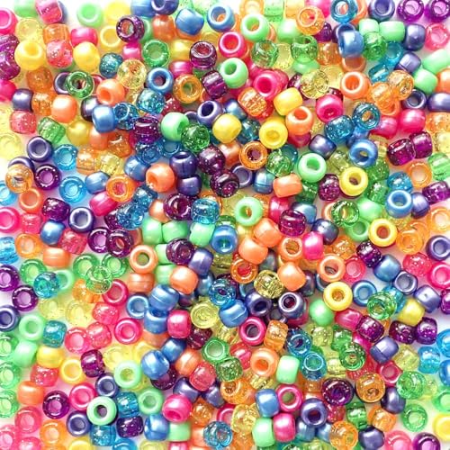 Sparkle & Shimmer Mix Pony-Perlen, hergestellt in den USA, 6 x 9 mm, Kunststoffperlen für Banner, Konzert-Festival-Armbänder, Halsketten, Schlüsselanhänger und Schmuck, Haarflechten, Kunst und Sparkle & Shimmer Mix Pony-Perlen, hergestellt in den USA, 6 x 9 mm, Kunststoffperlen für Banner, Konzert-Festival-Armbänder, Halsketten, Schlüsselanhänger und Schmuck, Haarflechten, Kunst und von Bead Bee
