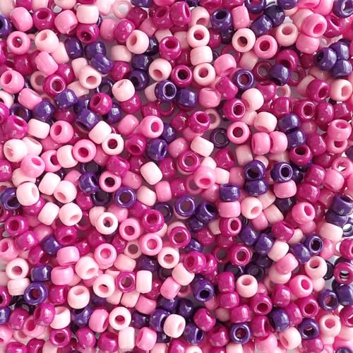 Sweet Berry Mix Pony-Perlen, hergestellt in den USA, 6 x 9 mm, rosa violette Kunststoffperlen für Banner, Konzertfestival-Armbänder, Halsketten, Schlüsselanhänger und Schmuck, Kunst und Handwerk von Bead Bee