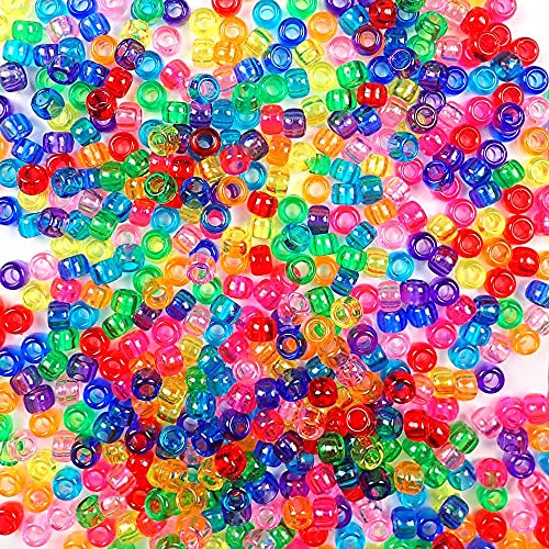 Transparente Regenbogen-Pony-Perlen, hergestellt in den USA, 6 x 9 mm, Kunststoffperlen für Banner, Konzert-Festival-Armbänder, Halsketten, Schlüsselanhänger und Schmuck, Haarflechten, Kunst und von Bead Bee