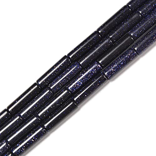 JM Design Zylinderrohrperlen aus blauem Sandstein, Größe 4 x 13 mm, Strang für Schmuckherstellung von Bead Resources Corp.