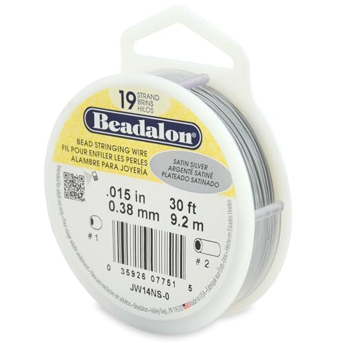 Beadalon 19-strängiger Edelstahl-Perlen-Draht, 0,38 mm, satiniertes Silber, 9,2 m von Beadalon