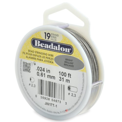 Beadalon 19 Stränge Edelstahldraht zum Auffädeln von Perlen, Edelstahl, hell, 24 in / 0.61 mm von Beadalon