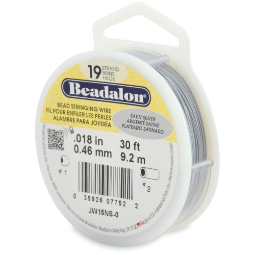 Beadalon 19-strängiger Perlenbespannungsdraht, 0,018 Zoll, Satinsilber, 9 m von Beadalon