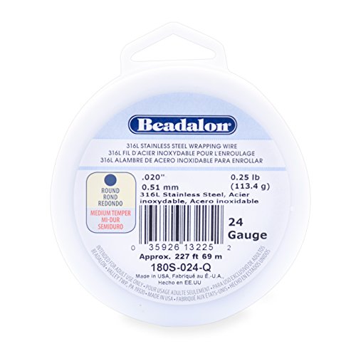 Beadalon 316L Edelstahl Wrapping Draht, rund, 24 Gauge, 227 Füße, 1/4 Pfund von Beadalon