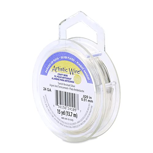 Beadalon Artistic Wire, 24 Gauge / 0,51 mm versilberter, anlaufgeschützter, Farbiger Kupferdraht, anlaufgeschütztes Silber, 13,7 m von Artistic Wire