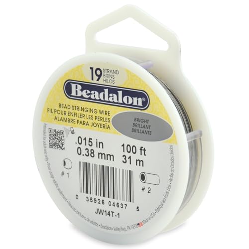 Beadalon Bead Stringing Wire 19-Strand 0.015" (0.38 mm) 100 ft (30.5 m) Bright Perlendraht, hell, Units von Beadalon