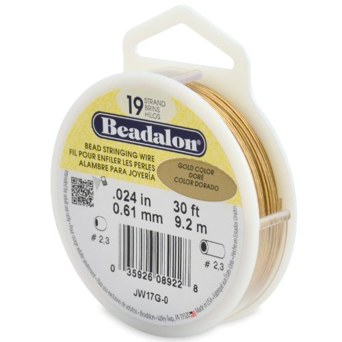 Beadalon Bead Stringing Wire 19-Strand 0.024" (0.61 mm) 30 ft (9.1 m) Gold Color Perlendraht von Beadalon