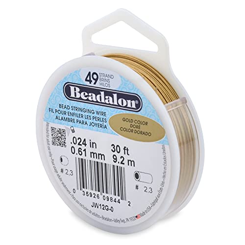 Beadalon Bead Stringing Wire 49-Strand 0.024" (0.61 mm) 30 ft (9.1 m) Gold Color Perlendraht von Beadalon