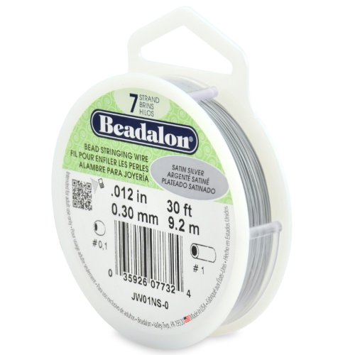 Beadalon Bead Stringing Wire 7-Strand 0.012" (0.31 mm) 30 ft (9.1 m) Silver Color Perlendraht, Satin-Silberfarben von Beadalon