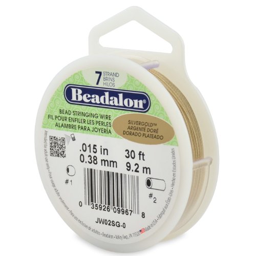 Beadalon Bead Stringing Wire 7-Strand 0.015" (0.38 mm) 30 ft (9.1 m) Silver Gold Color Perlendraht, Silbergold von Beadalon