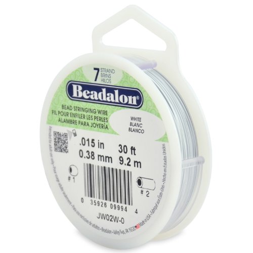 Beadalon Bead Stringing Wire 7-Strand 0.015" (0.38 mm) 30 ft (9.1 m) White Perlenbesaitungsdraht, Edelstahl, Weiß, 0.01" (0.38mm) von Beadalon
