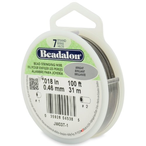 Beadalon Bead Stringing Wire 7-Strand 0.018" (0.46 mm) 100 ft (30.5 m) Bright Perlendraht, Silber, 40 mm von Beadalon