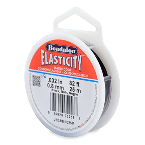 Beadalon Elastizität Perlenschnur, Gummi, Schwarz, 0.8 mm / .32 in, 25 m / 82 ft von Beadalon