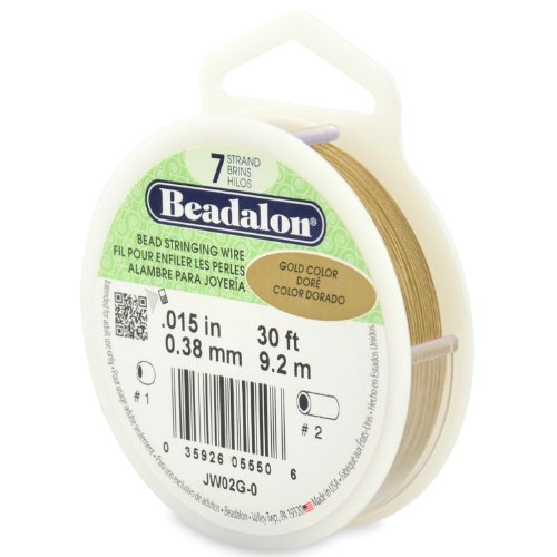 Beadalon JW02G-0 Perlenschnur 7-strängig, 0,38 mm, 9,1 m, goldfarben Perlenbesaitungsdraht, Gold, 015 in / 0.38 mm von Beadalon