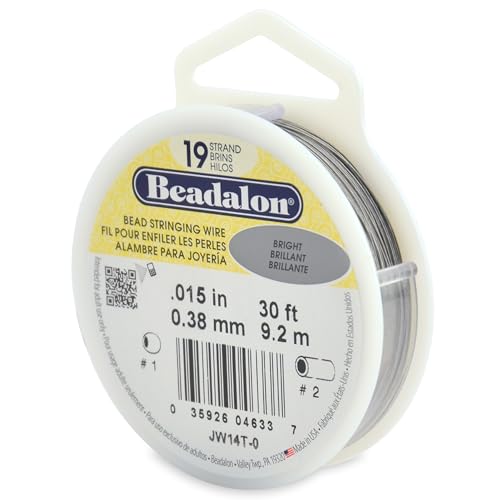 Beadalon Perlen-Draht, 19 Stränge, 0,38 mm, 9,1 m, hell Perlenbesaitungsdraht, Edelstahl von Beadalon