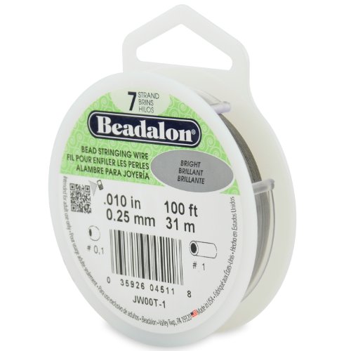 Beadalon Perlenschnur 7-strängig, 0,25 mm, 30,5 m, hell Perlenbesaitungsdraht, Edelstahl, 0.25 mm von Beadalon