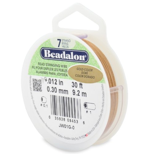 Beadalon Perlenschnur 7-strängig, 0,31 mm, 9,1 m, goldfarben Perlenbesaitungsdraht, Edelstahl, Gold, 0.3 mm von Beadalon