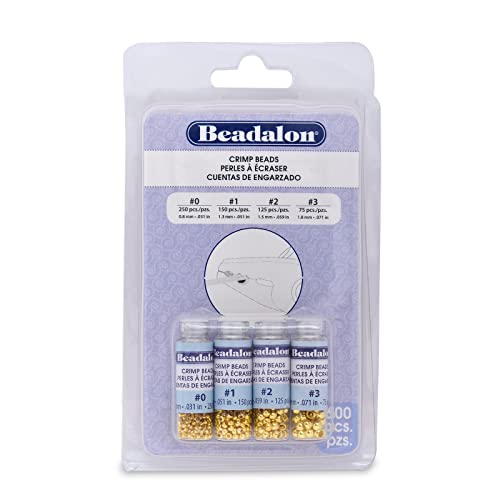 Beadalon Quetschperlen, verschiedene Größen, goldfarben, 600 Stück, Größen 0, 1, 2, 3, für Schmuckherstellung und Perlen Beadalon Quetschperlen, verschiedene Größen, goldfarben, 600 Stück, Größen 0, 1, 2, 3, für Schmuckherstellung und Perlen von Beadalon