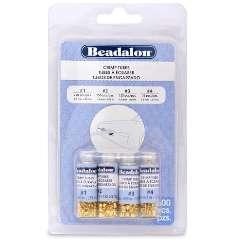 Beadalon Quetschröhrchen, Verschiedene Größen, goldfarben, 600 Stück, Größe 1, 2, 3, 4, für Schmuckherstellung und Perlen Beadalon Quetschröhrchen, Verschiedene Größen, goldfarben, 600 Stück, Größe 1, 2, 3, 4, für Schmuckherstellung und Perlen von Beadalon