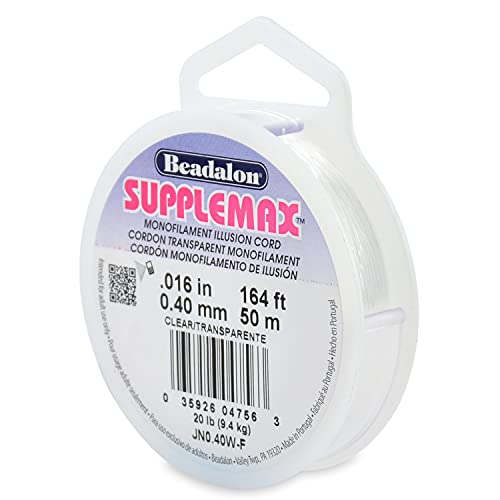 Beadalon Supplemax 0.40 mm (0.016") Nylon Bead Stringing Material, 50 m (164 ft), Clear Monofile Illusionsschnur, farblos, 0.4 mm/.16 in (Dia) m/164 (Len) von Beadalon