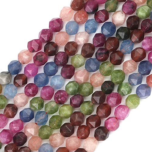 BEADIA Facettierte natürliche Turmalin-Achat-Steine, runde Perlen, 6 mm, 36 cm/Strang zur Schmuckherstellung von Beadia