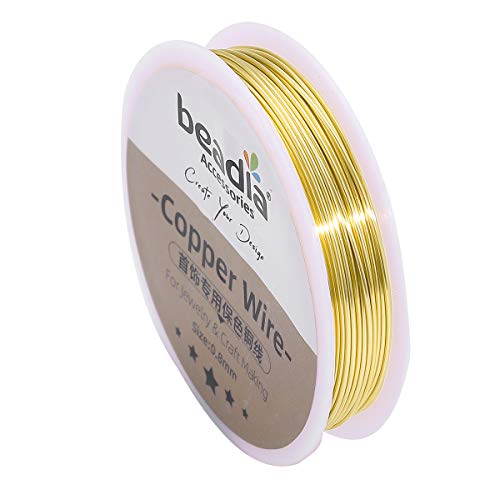 BEADIA Goldfarbener Kupferdraht, 0,8 mm, Perlenschnur für Armbänder, Halsketten, Charms, Schmuckherstellung, 9 m von Beadia