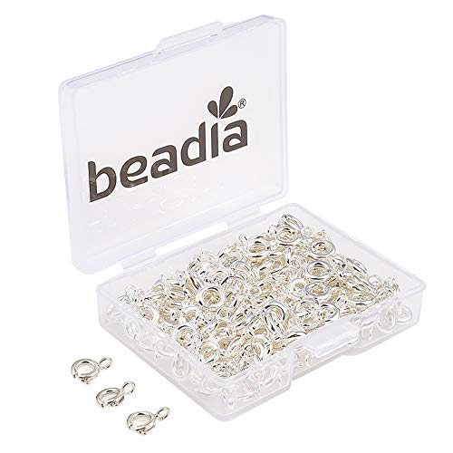 BEADIA Kupfer-Federverschlüsse, 6 mm, versilbert, für DIY-Schmuckherstellung, 150 Stück von Beadia
