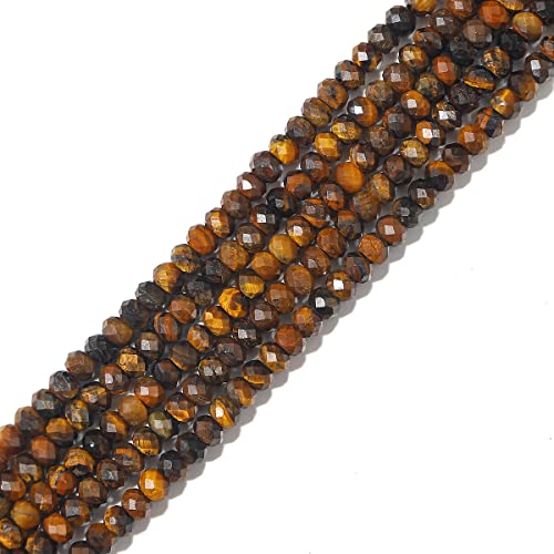 BEADIA Natürliche gelbe Tigerauge-Perlen, 4 x 2 mm, 120 Stück, facettierte Rondelle, lose Halbedelstein-Perlen für Schmuckherstellung von Beadia