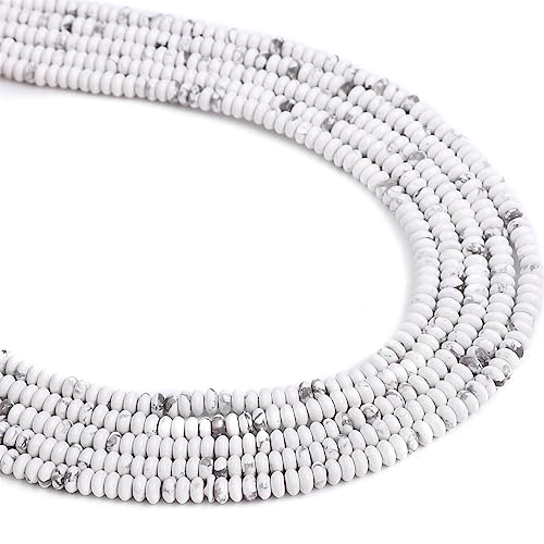 BEADIA Natürliche weiße Howlith-Abstandshalter-Perlen, Rondelle, Scheibe, lose Perlen für Perlenarbeiten, Schmuckherstellung, 4 mm x 2 mm, 38 cm von Beadia