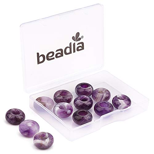 BEADIA Natürlicher Amethyst-Kristall-Rondelle-Stein mit großem Loch (5,5 mm), lose Halbedelstein-Perlen für die Schmuckherstellung, 14 mm x 7,5 mm, 12 Stück von Beadia