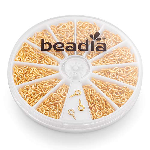 BEADIA Vergoldete kleine Schraubösen, 4 mm x 8 mm, für Schmuckherstellung, handgefertigt, 600 Stück von Beadia