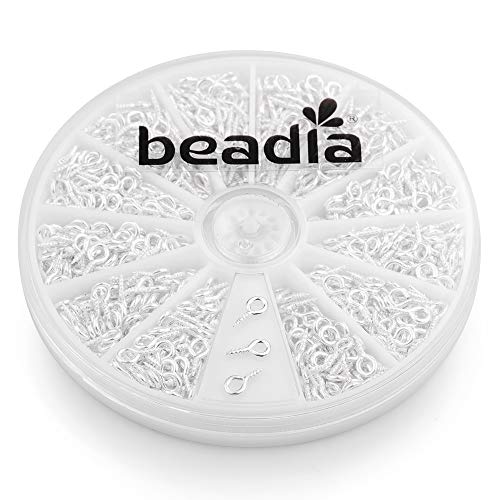 BEADIA Versilberte kleine Schraubösen, 4 mm x 8 mm, für Schmuckherstellung, handgefertigt, DIY (600 Stück) von Beadia