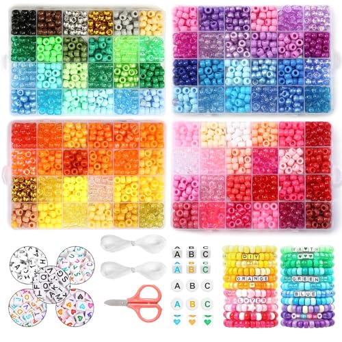 3200 Stück Pony-Perlen, 96 Farben, 6 x 9 mm, Freundschaftsarmband-Bastelset mit verschiedenen 2400 Kunststoffperlen und 800 Buchstabenperlen mit 20 m Kristallschnur, 20 m elastischer Schnur mit 4 3200 Stück Pony-Perlen, 96 Farben, 6 x 9 mm, Freundschaftsarmband-Bastelset mit verschiedenen 2400 Kunststoffperlen und 800 Buchstabenperlen mit 20 m Kristallschnur, 20 m elastischer Schnur mit 4 von Beadiebling