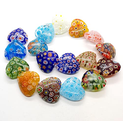 Beading Station Millefiori Glasperlen, Herzform, 38,1 cm, mehrfarbig, 6 - 22 mm von Beading Station