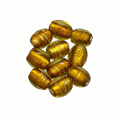 Glasperlen mit silberfarbenem Rand, oval, Bernstein, 10 mm, 10 Stück von Beads Jar