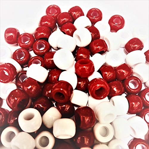 Bastelperlen 100 Stück, 9 mm x 6 mm rot/weiß, für Armband etc, Acryl, rund von Beads and Charms