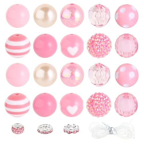 35 Stück grobe Kaugummi-Perlen, 20 mm, große Strass-Perlen mit großem Loch, europäische Abstandshalter für DIY, Perlen, Stifte, Schule, Schmuckherstellung, Schlüsselanhänger, Handwerk (Rosa) von Beadtales