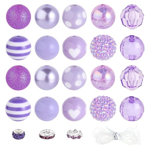 35 Stück grobe Kaugummi-Perlen, 20 mm, große Strass-Perlen mit großem Loch, europäische Abstandshalter für DIY, Perlen, Stifte, Schule, Schmuckherstellung, Schlüsselanhänger, Handwerk (lila) von Beadtales