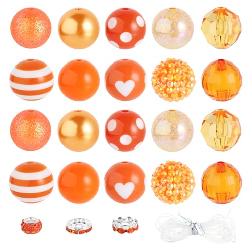 35 Stück grobe Kaugummi-Perlen, 20 mm, große Strass-Perlen mit großem Loch, europäische Abstandshalter für DIY, Perlen, Stifte, Schule, Schmuckherstellung, Schlüsselanhänger, Handwerk (orange) von Beadtales