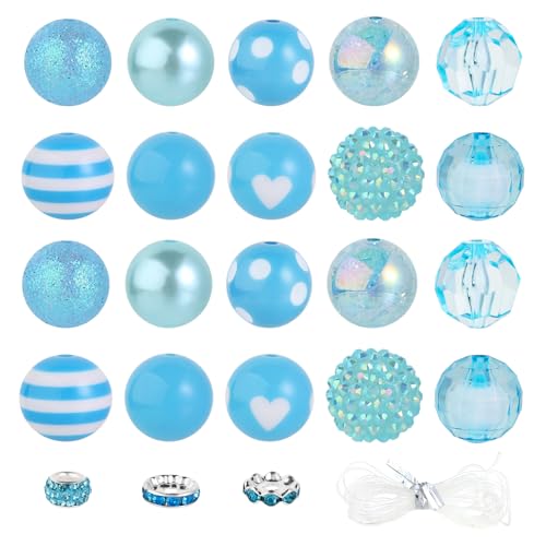 35 Stück grobe Kaugummi-Perlen, 20 mm, große Strass-Perlen mit großem Loch, europäische Abstandshalter für DIY, Perlen, Stifte, Schule, Schmuckherstellung, Schlüsselanhänger, Handwerk (Seeblau) 35 Stück grobe Kaugummi-Perlen, 20 mm, große Strass-Perlen mit großem Loch, europäische Abstandshalter für DIY, Perlen, Stifte, Schule, Schmuckherstellung, Schlüsselanhänger, Handwerk (Seeblau) von Beadtales