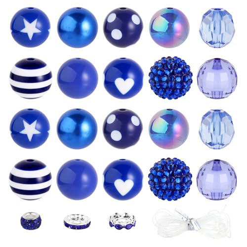 35 Stück grobe Kaugummi-Perlen, 20 mm, große Strass-Perlen mit großem Loch, europäische Abstandshalter für DIY, Perlen, Stifte, Schule, Schmuckherstellung, Schlüsselanhänger, Handwerk (dunkelblau) 35 Stück grobe Kaugummi-Perlen, 20 mm, große Strass-Perlen mit großem Loch, europäische Abstandshalter für DIY, Perlen, Stifte, Schule, Schmuckherstellung, Schlüsselanhänger, Handwerk (dunkelblau) von Beadtales
