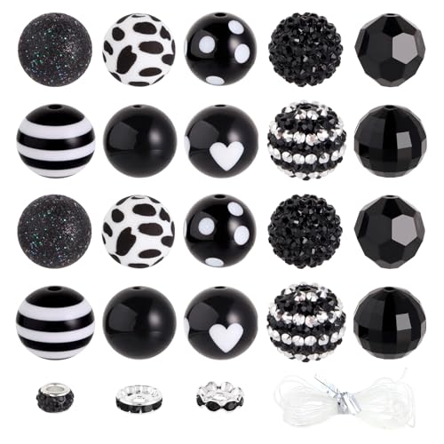 35 Stück klobige Kaugummi-Perlen, 20 mm, große Strass-Perlen mit großem Loch, europäische Abstandshalter für DIY, Perlen, Stifte, Schule, Schmuckherstellung, Schlüsselanhänger, Handwerk (schwarz) 35 Stück klobige Kaugummi-Perlen, 20 mm, große Strass-Perlen mit großem Loch, europäische Abstandshalter für DIY, Perlen, Stifte, Schule, Schmuckherstellung, Schlüsselanhänger, Handwerk (schwarz) von Beadtales