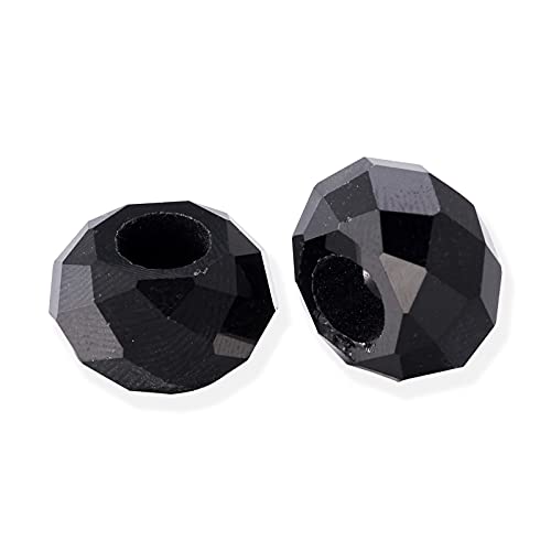 Beadthoven Glasperlen, europäisch, großes Loch, lose Perlen, kein Metallkern, schwarz, facettierte Rondelle-Perlen, passend für 5 mm Schlangenketten, Armbänder, Halsketten, 14 x 8 mm, 100 Stück Beadthoven Glasperlen, europäisch, großes Loch, lose Perlen, kein Metallkern, schwarz, facettierte Rondelle-Perlen, passend für 5 mm Schlangenketten, Armbänder, Halsketten, 14 x 8 mm, 100 Stück von BB Beadthoven