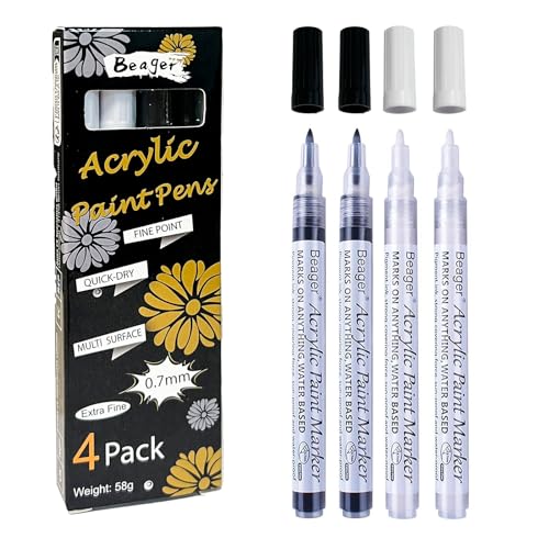 Beager Schwarz Weiß Acrylstifte für Steine, 0,7mm Permanent Marker Stifte Lackstift Wasserfest Acrylfarben Stifte Steinmalerei Stifte für Holz Leinwand Keramik Metall Papier Glas Kunststoff 4 Pcs Beager Schwarz Weiß Acrylstifte für Steine, 0,7mm Permanent Marker Stifte Lackstift Wasserfest Acrylfarben Stifte Steinmalerei Stifte für Holz Leinwand Keramik Metall Papier Glas Kunststoff 4 Pcs von Beager