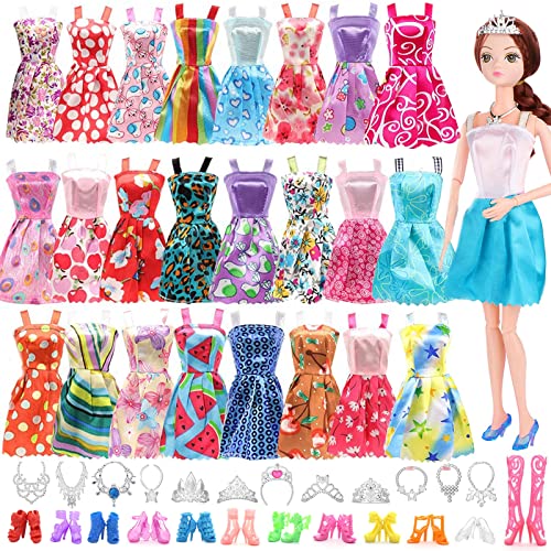 32 Stück Kleidung und Zubehör für Puppen von 11,5 Zoll, enthält 16 Kleider + 6 Schmuckzubehör + 10 Schuhe (zufälliger Stil), geeignet als Geburtstagsgeschenk für Mädchen von Beamely
