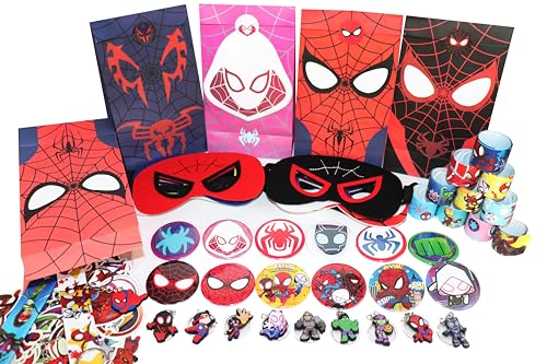 Beamely Spiderman-Partytütenfüller für Kinder, Spider-Freunde-Thema, sortiert, Pinata-Spielzeug mit Slap-Bändern, Masken, Aufklebern, Schlüsselanhänger, Geschenktüten, Abzeichen, Glücks-Dip-Preis, von Beamely