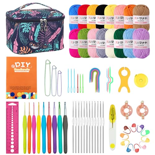 Beanewone Häkelset für anfänger, Crochet set enthält 16 Farben Garn und 21 ergonomische Häkelnadeln in voller Größe, eine tragbare Tasche und detaillierte Anleitung ideal als Geschenk Beanewone Häkelset für anfänger, Crochet set enthält 16 Farben Garn und 21 ergonomische Häkelnadeln in voller Größe, eine tragbare Tasche und detaillierte Anleitung ideal als Geschenk von Beanewone